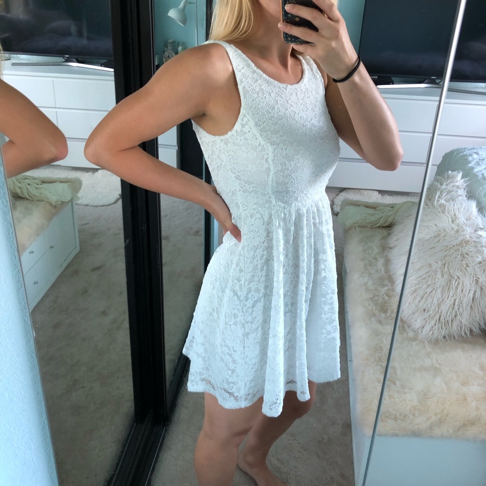 Nordstrom White Lace High Neck Skater Dress Nwot View 6